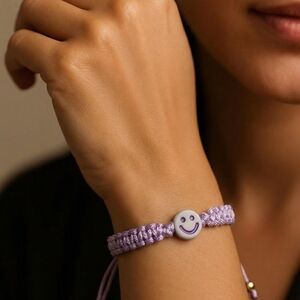 Lavender Smiley Macrame Bracelet - Women's Jewelry